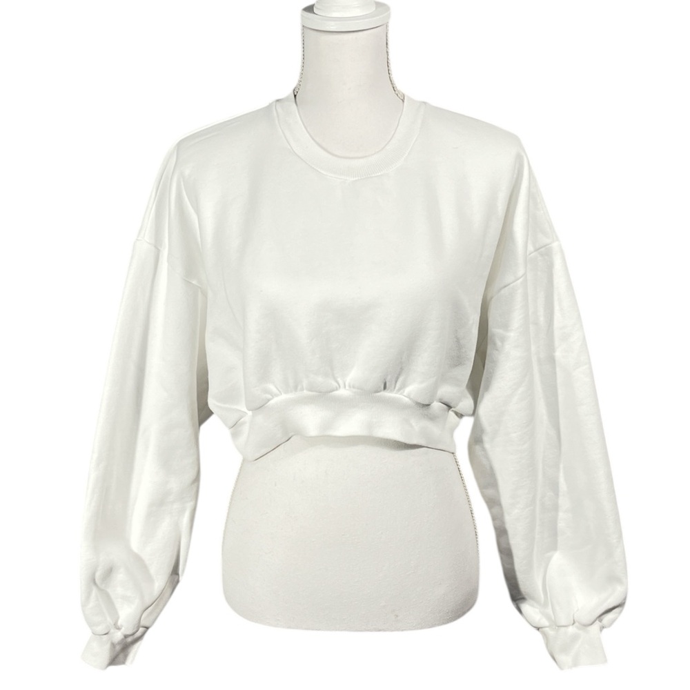Aritzia Cozy Fleece Mega Cropped Crew Sweatshirt in White Size 2